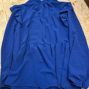 JODIFL Cobalt Blue Ruffle Sleeve Blouse
